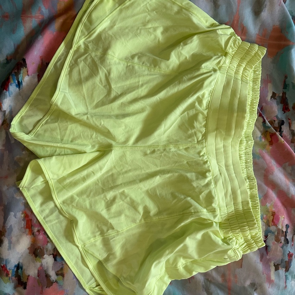 Lululemon athletica neon hotty hot Shorts hr high rise 4 inch inseam EUC size 14